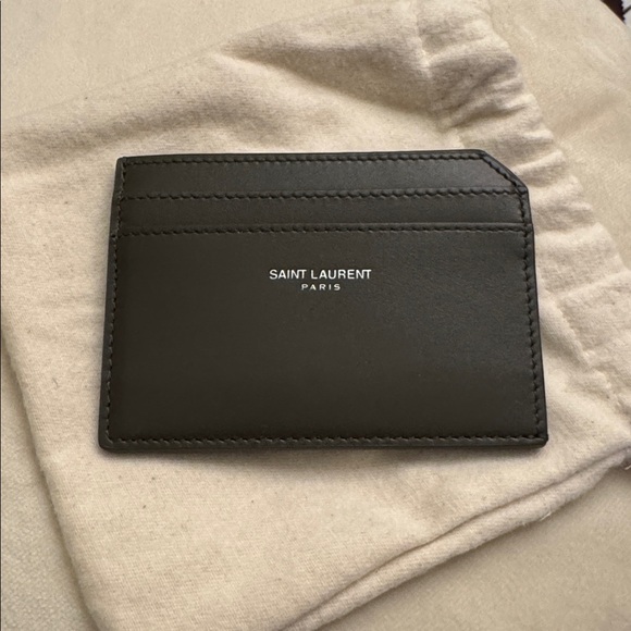 Men’s Saint Laurent Paris Open Card Case in Olive